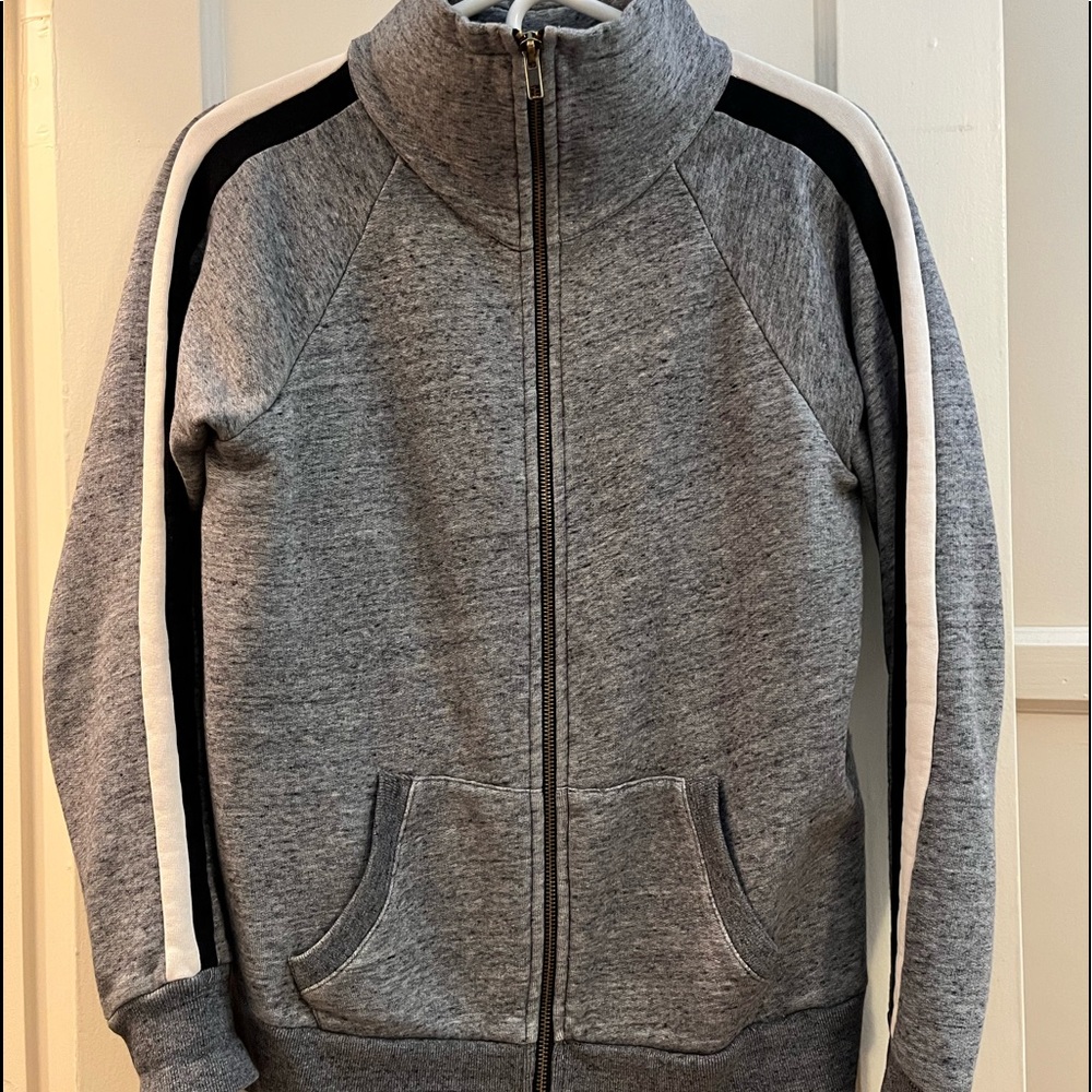 J. Crew Heather Gray Zip Up Sweatshirt Sz XS with funnel neck (fits big!)